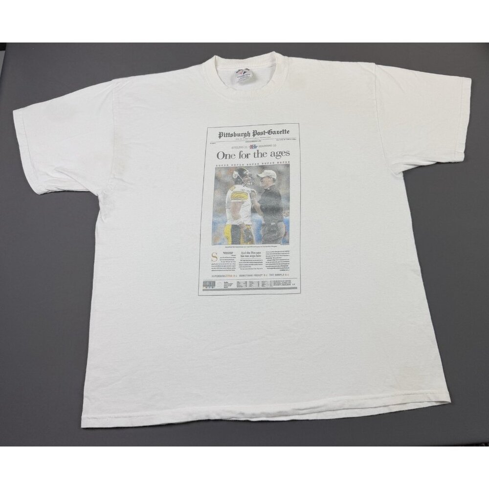 Rare Vintage Y2K Pittsburgh Steelers Post Gazette Newspaper NFL Football 2XL Tee